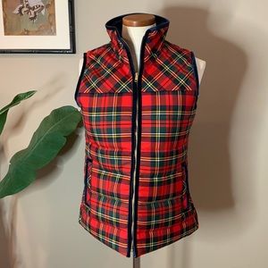 J. Crew Tartan Red, Green and Blue Plaid Puffer Vest with Pockets